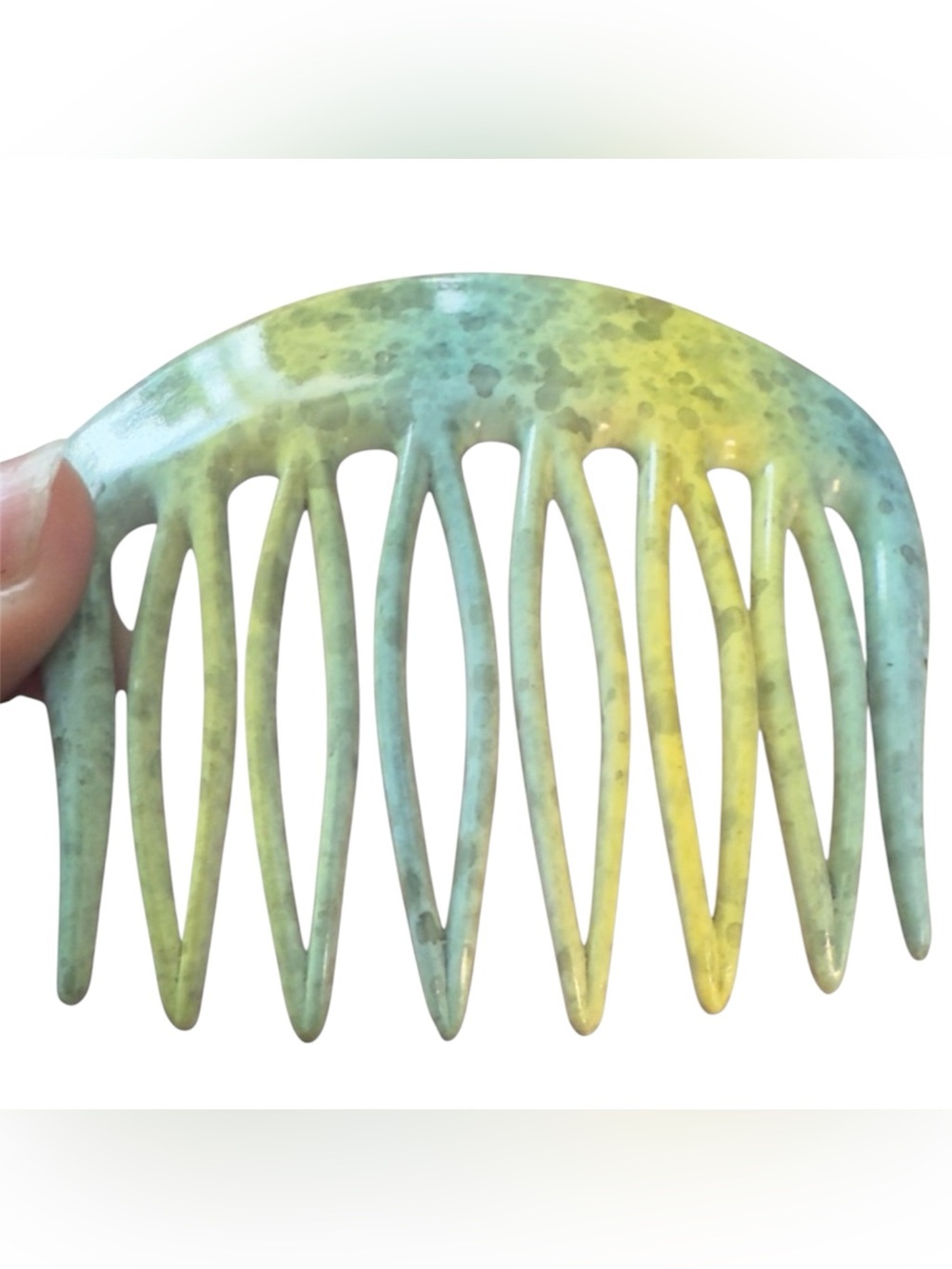 1970’s‎ French Hair Comb in Marbled Green & Yellow, Made in Paris, Unworn